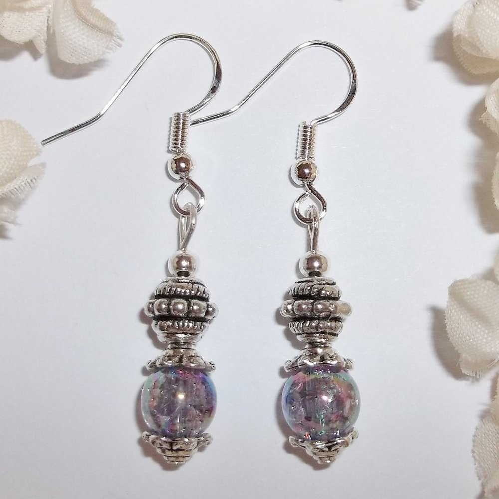 Funky Purple Beaded Earring Set Handmade NWT 4146 - Picture 1 of 7